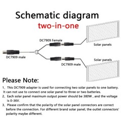 DC7909 Solar Panel Charging Cable, 1 Male to 2 Female Connectors For Sub 36V