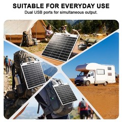 50W Flexible Solar Panel with USB Output Fast & Charger for Phone, Power Bank Ou