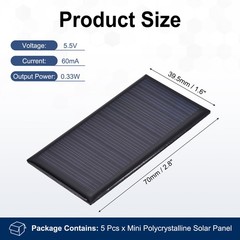 5Pcs 5.5V 0.33W 60mA Mini Polycrystalline Solar Panel 2.8×1.6″/70×39.5mm