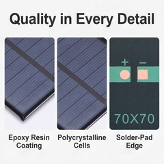 8Pcs 4V 0.6W 150mA Mini Polycrystalline Solar Panel 2.8×2.8″/70x70mm