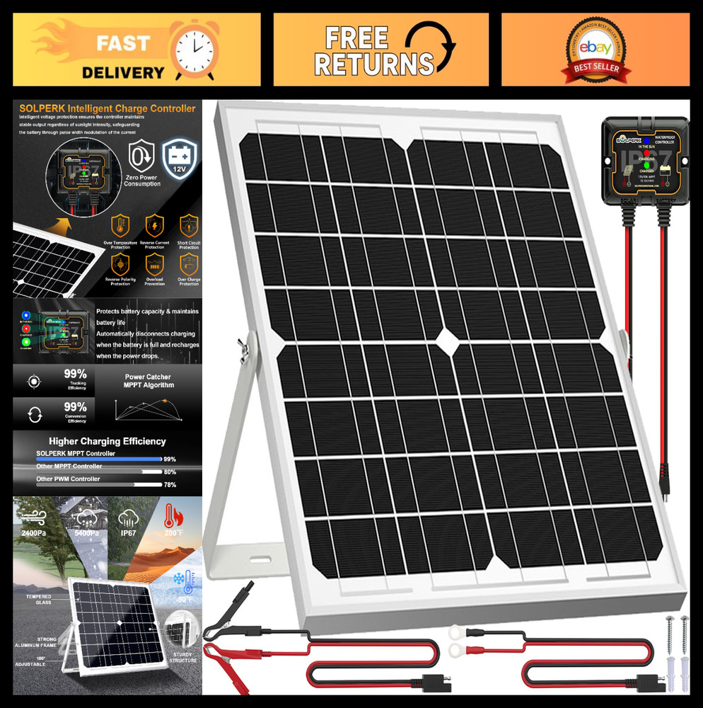 20W 12V Solar Panel Kit, Waterproof Battery Charger + MPPT Controller & Mount Br
