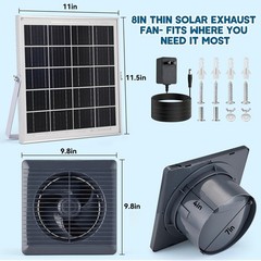 Solar Powered Exhaust Fan, 25W Panel+8″ 11 x 5.8 x 11.5 inches, Black