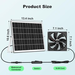 Solar Greenhouse Fan 2 Pack, 25W x 2 Large Solar Powered Intake and Exhaust Fan