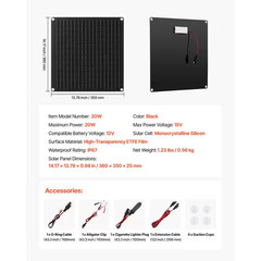 20-Watt 12V Solar Panel Battery Charger, Solar Battery Trickle Charger Maintaine