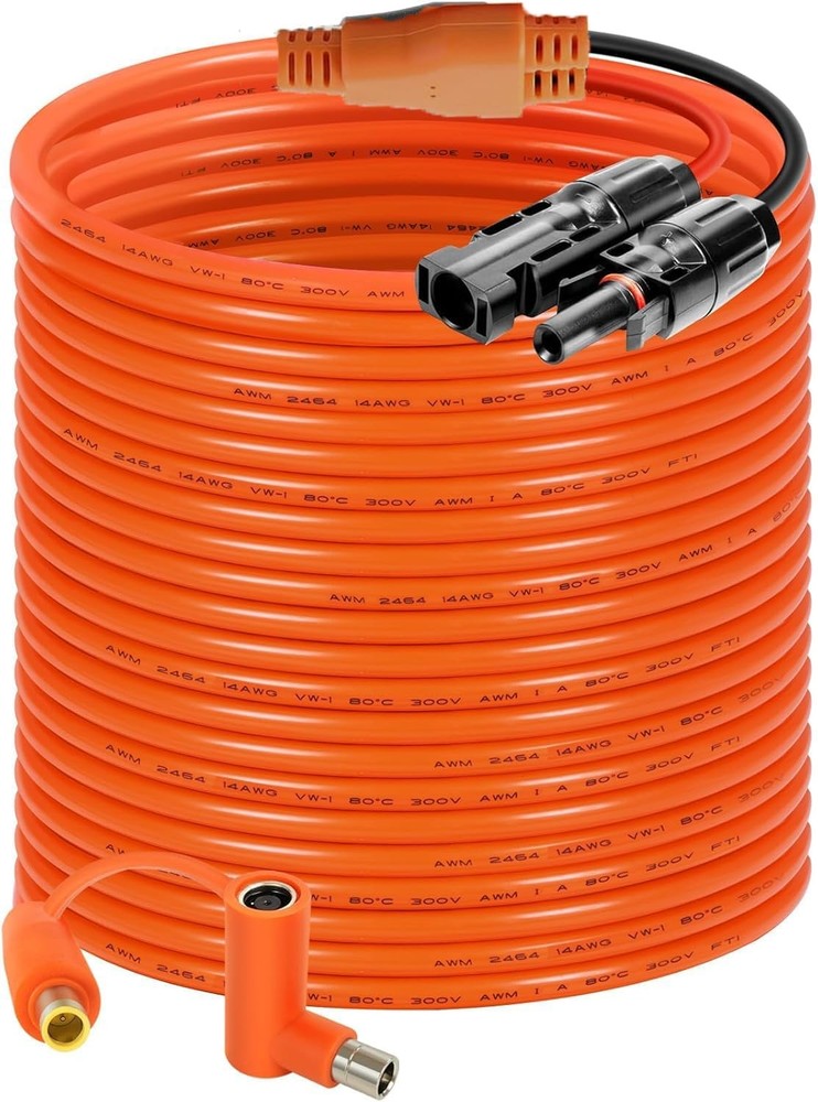 Solar Connector to DC 8mm Adapter Cable 50FT, 12AWG + 14AWG Tinned Copper Wire w