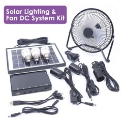 Solar Power Energy Lighting System Kit Set W/ 3 LED Lights, 1*Fan, 1 Solar Panel