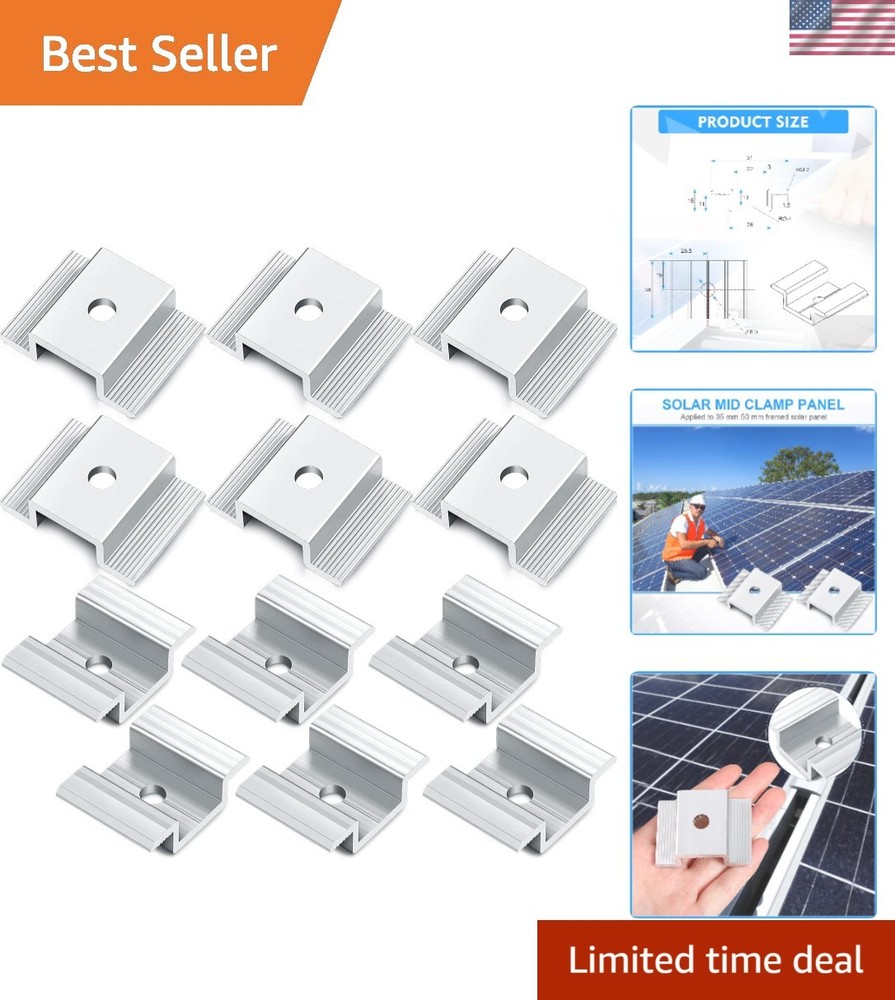 12 Pack Aluminum Solar Panel Mid Clamps for Secure Mounting & Easy Install