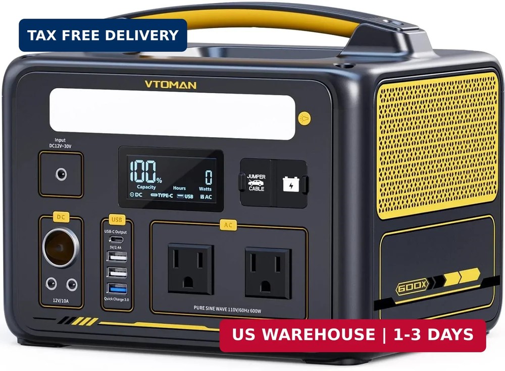 VTOMAN Jump 600X Portable Power Station 600W, 299Wh LiFePO4 Battery | 1200W Surg