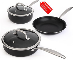 5PC Induction Cookware Set with Tempered Glass Lids, Ultra Nonstick Pots and Pan