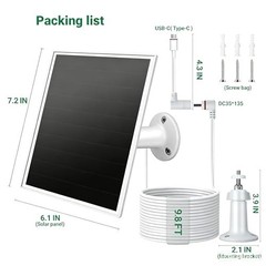 Solar Panel for Ring Camera, 6W Solar Charger with USB-C & Barrel Plug for Ring