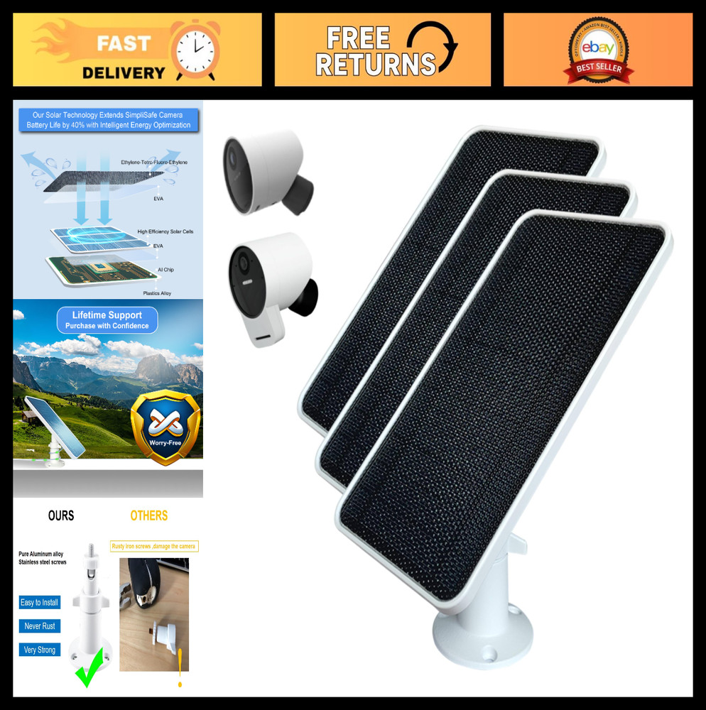 Solar Panel for Outdoor Security Camera, Waterproof Charger with 13FT Cable & 36
