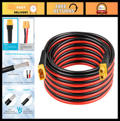 20FT XT60 Extension Cable 10AWG – Male to Female Connector for Solar, RC, Power