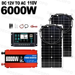 6000W Peak Solar System Kit 2pcs Flexible Panel DC12V AC110V/220V Inverter 100A