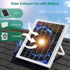 25W Solar Exhaust Fan with Battery for Chicken Coops, Greenhouses & Sheds | 9.8″