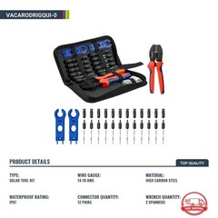 Kit Crimpadora Solar 12 Pares Conectores Llaves Panel Fotovoltaico 14 10 AWG
