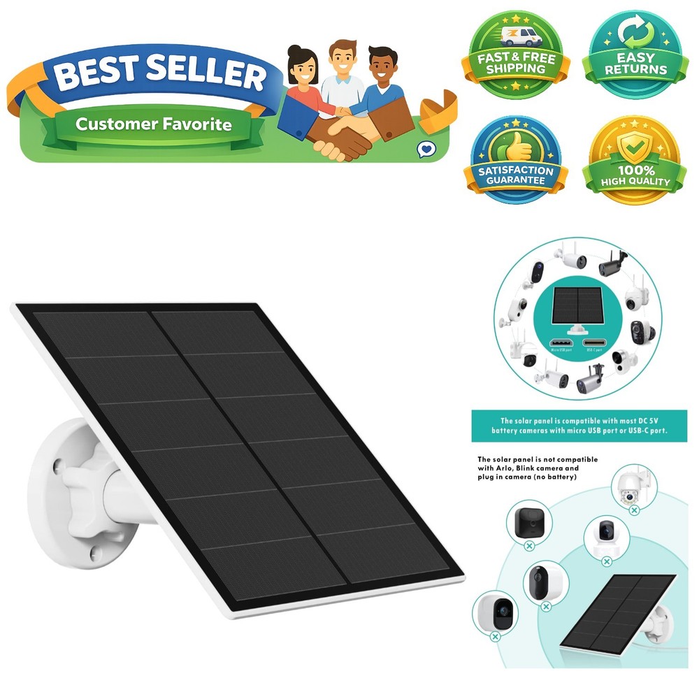 5W Solar Panel for Security Camera Outdoor, 5V USB Solar Panel Charger Compat…