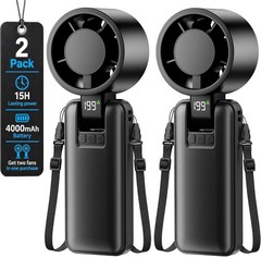 2 Pack Portable Mini Handheld Fan, 199-Level Stepless Speed,Black | 4000mAh Rech