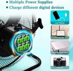 15000Mah 12 Inch Solar Panel Powered Fan 2 in 1 Solar Panel/AC Charger Powered