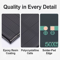8Pcs 2.5V 0.2W 80mA Mini Polycrystalline Solar Panel 1.9×1.7″/48.5×42.5mm