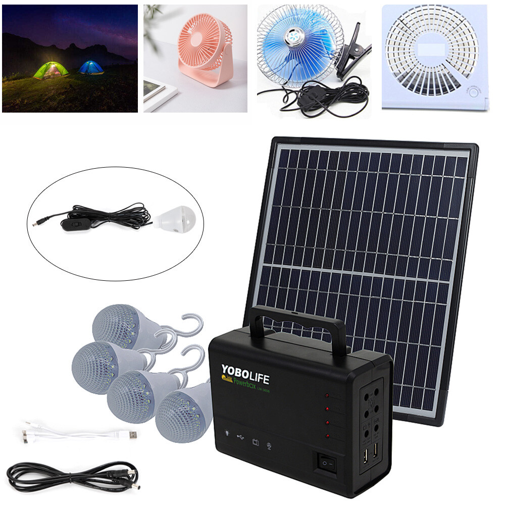 Portable Station Solar Panel Power Inverter Electric Generator Set +4 LED Light