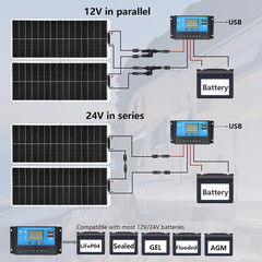 Solar Panel 200W 12V Flexible System Kit,2X100W Monocrystalline Fiberglass Modul