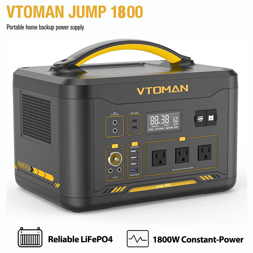Portable VTOMAN 1800W Power Station LiFePO4 Battery Solar Generator for Camping