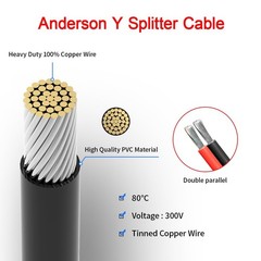 Anderson Y Splitter Cable 12AWG 1FT Solar Generator Charging Cord
