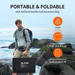 VLAIAN 60W Portable Foldable Solar Panel USB-A USB-C IP67 Waterproof