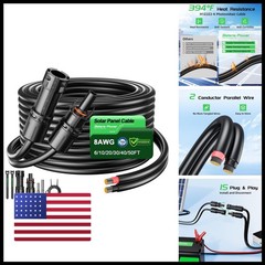Bateria Power 30 Feet 8AWG Solar Panel Extension Cable, 10mm Twin Wire