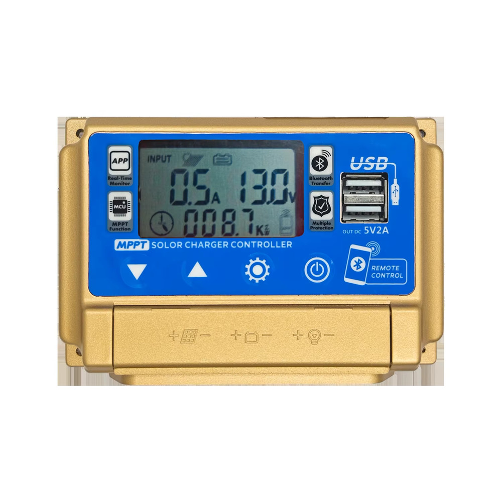 Solar Controller with Bluetooth/WiFi, HD LCD, Dual USB, Metal Heat Dissipation,