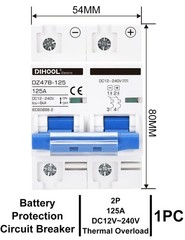 DIHOOL 125 Amp dc circuit breaker, 2-pole 12V to 240 Volt DIN Rail Mount solar d