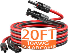 Energeaster 10AWG Solar Cable Kit with Connectors, 20FT Red & Black Extension