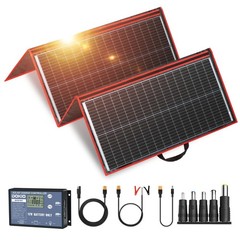 DOKIO 300W Portable Foldable Solar Panel Kit, Compact 12V 20x38in, Black