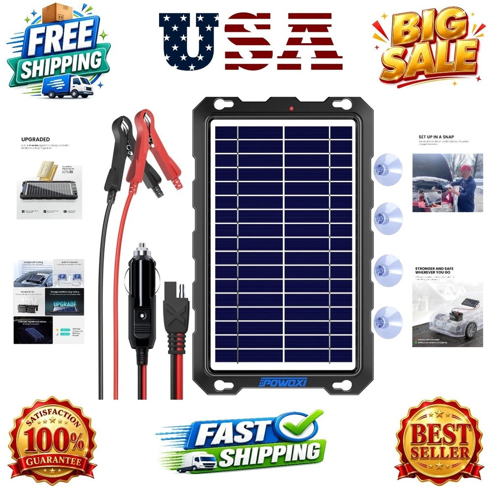 Upgraded 7.5W-Solar-Battery-Trickle-Charger-Maintainer-12V Portable Waterproo…
