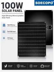 100W Portable Flexible Solar Panel Monocrystalline Waterproof, Dual USB & DC Out