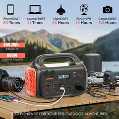 Portable Power Station 642Wh 600W Solar Generator with 100W Solar Panel Backup