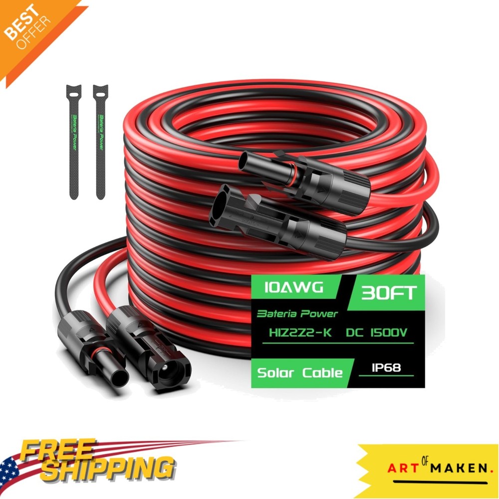 Ultimate 30FT 10AWG Solar Extension Cable – Corrosion Resistant for Outdoor Use