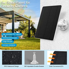 Solar Panel for Security Camera 2 Pack 5W Solar Charger with Micro USB & USB-C