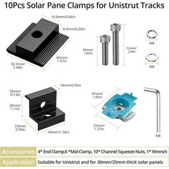 Solar Panel Mounting Kit 10PCS with T-Shaped Mid and End Clamps Black