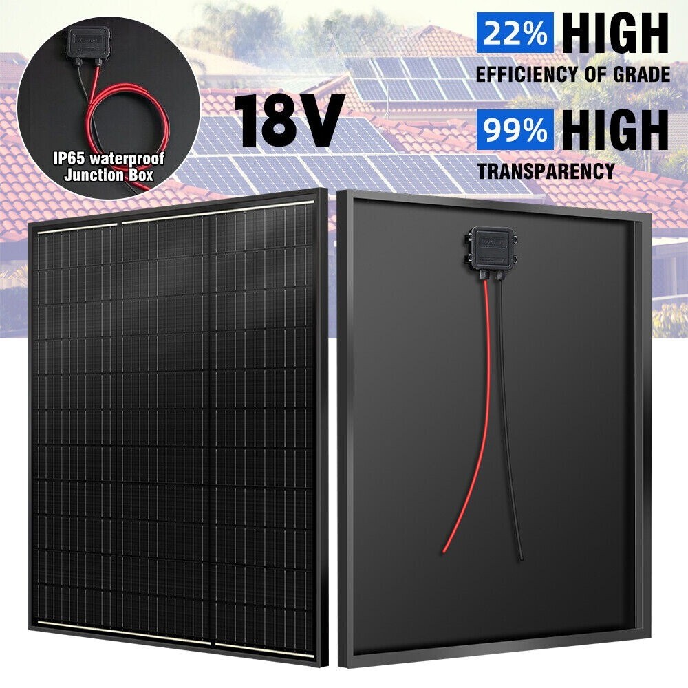 12V 60W Watt Monocrystalline Solar Panel 22% High Efficiency RV Home Roof Boat