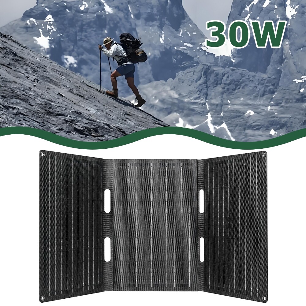 30W ETFE Solar Panel 3 Foldable Mono Solar Mat 12V Type-C/USB/DC Ports Charger