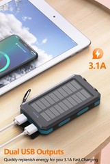 38800mAh Solar Power Bank, USB-C Fast Charge, 2 LED Flashlights
