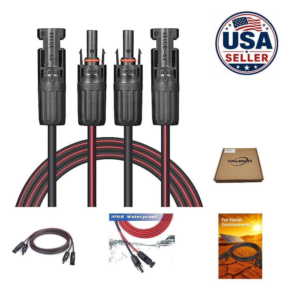 Solar Cable 10 Feet 10 AWG Twin Wire Copper Strand with Male Female Connectors