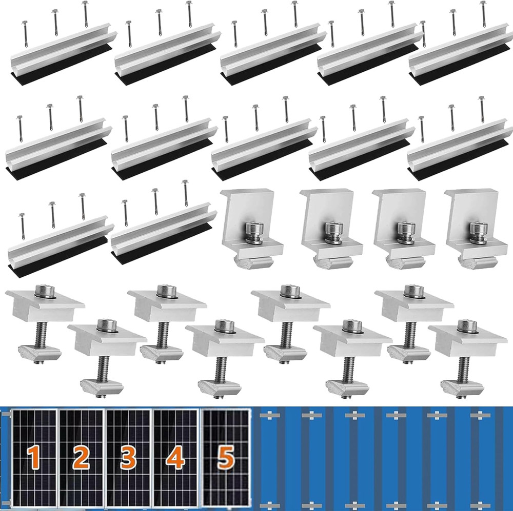 Solar Panel Bracket Kit, 12 Pcs Aluminium Mounting Rail 200Mm, Solar Panel Mount