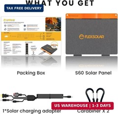 FlexSolar 60W Portable Solar Panels Chargers with PD3.0 USB-C,QC3.0 USB-A and DC
