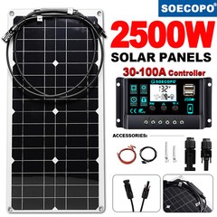 2500W 30-100A Solar Panel Kit 12V Charger Battery Charger Maintainer Boat
