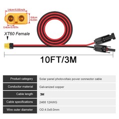 10ft/3m XT60 Connector to Solar Panel Extension Cable For Portable Power Station