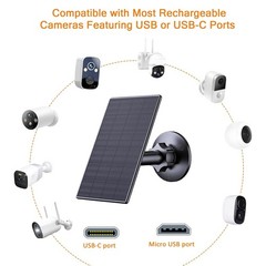 2W Solar Panel Kit for Security Cameras USB and USB-C Port Black Outdoor Power
