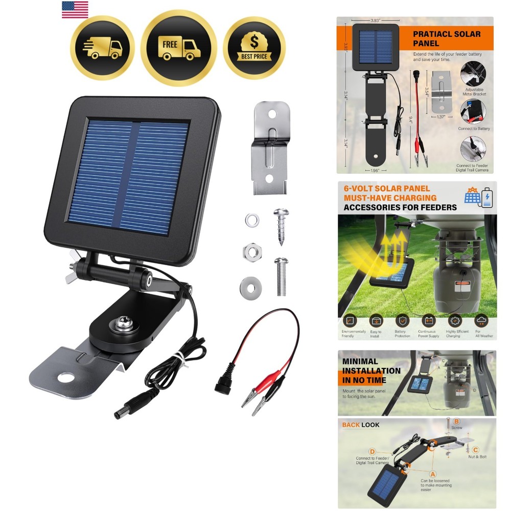 6V Solar Panel for Deer Feeder with Adjustable Mounting Bracket & Alligator C…
