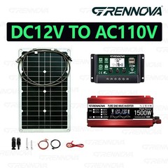 Grennova 1500W Pure Sine Solar Kit 80W 60A MPPT 12V 110/220V Inverter Home Use